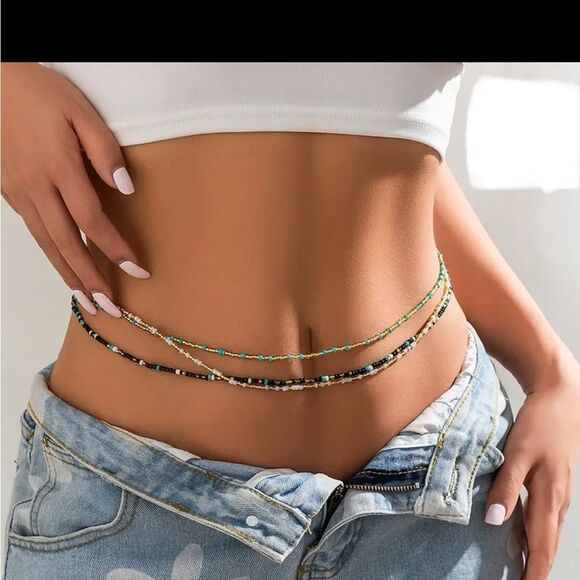 Belly Beads Bundle of 3 w/Elastic Waist Gold/Black/White/Blue Colors (NEW) - Picture 1 of 13